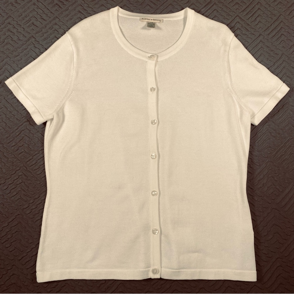 Fairway & Greene White Cotton Button Front Sweater Size L EUC